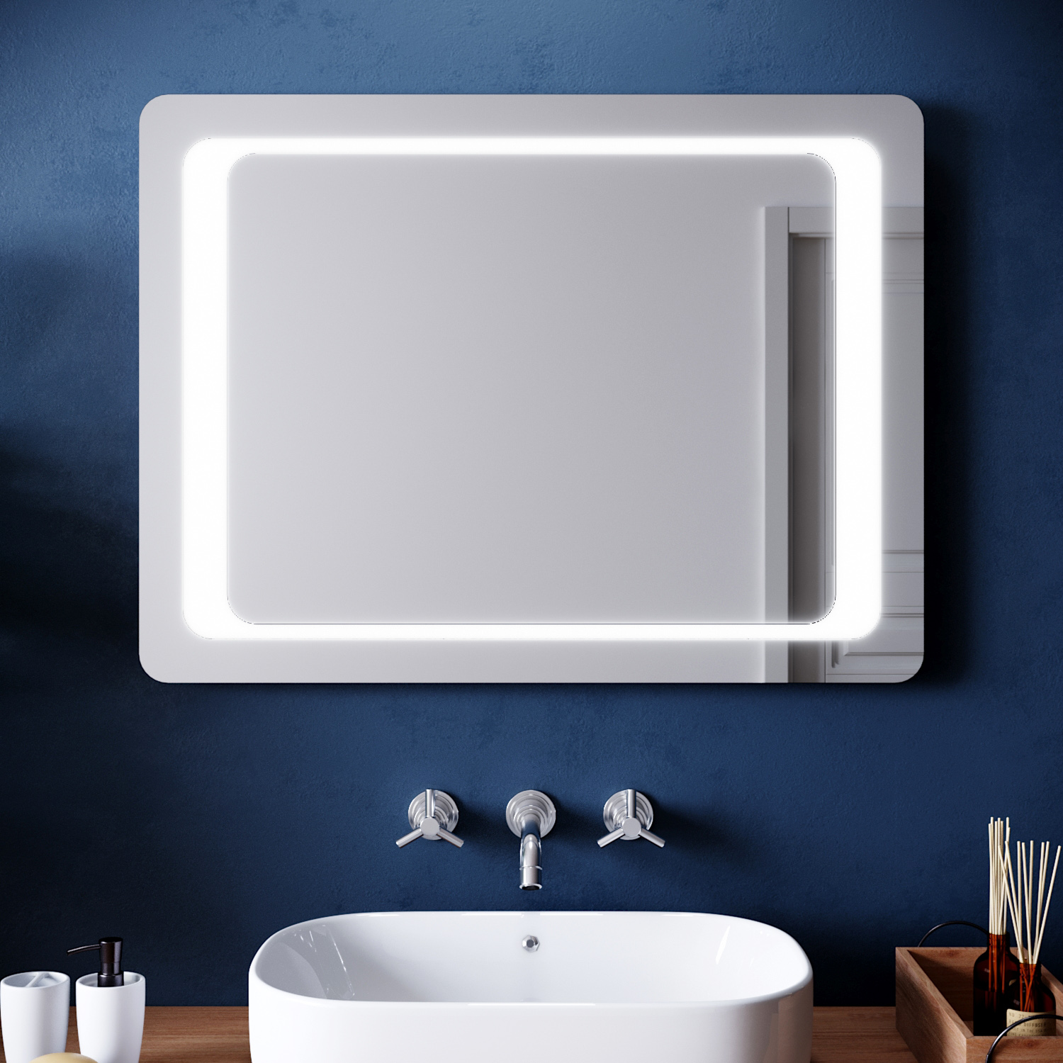 LED Illuminated Bathroom Mirror with Demister Infrared Sensor Switch